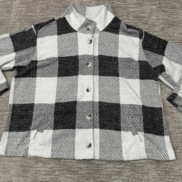 CJ Banks Jacket Womens 3X Black White Plaid Fuzzy Cozy Button - Picture 2 of 12